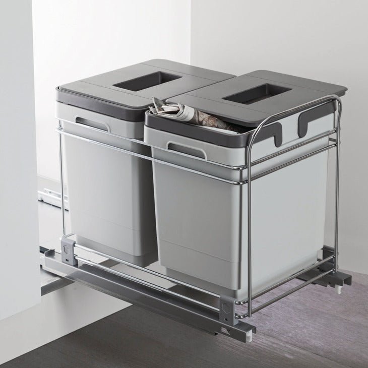 Hafele Premium 32 Qt Under-Sink Pull-Out Soft-Close Double Waste Bin System - KI Home