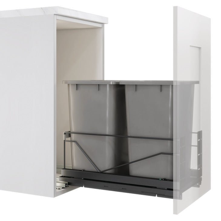 Hafele Premium Bottom - Mount 2 x 28 qt. Bins Pullout Trash System with Soft Close and Door Mounting Brackets - KI Home