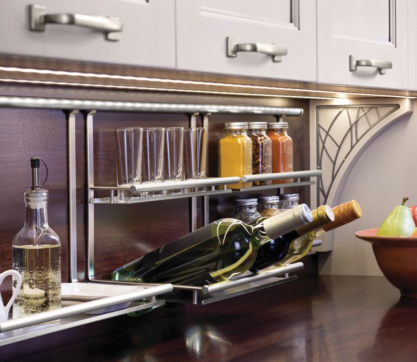 Hafele Wine Bottle and Glass Shelf – Backsplash Railing System - KI Home