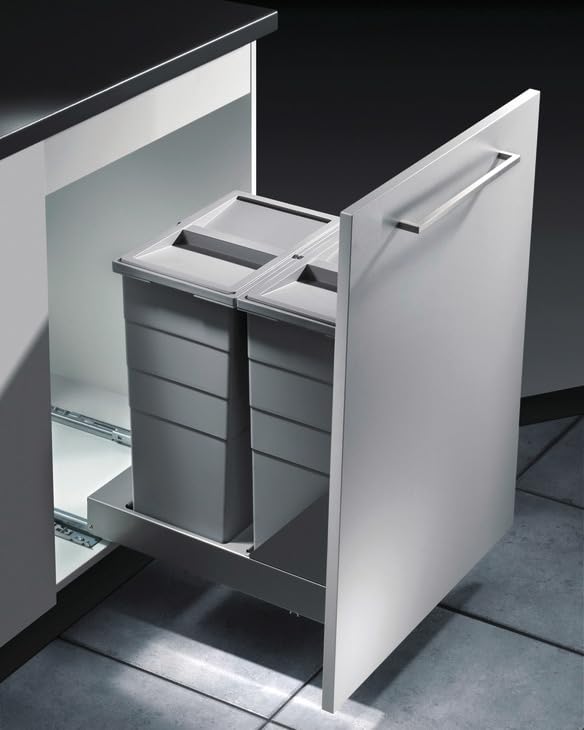 Hailo Bottom Mount Double Bin Trash Recycled System with Two Lids and Soft - Close Slides - 2 x 29 Liter (Total 62 Quart) - KI Home