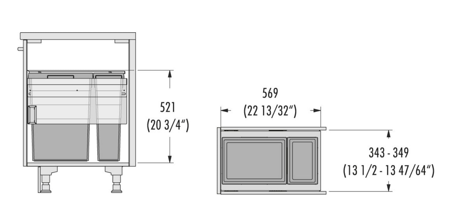 Hailo US Cargo 15 Kitchen Waste Bin - 52 Liters (1x37L + 1x15L Bins), Soft - Close Pull - Out - KI Home