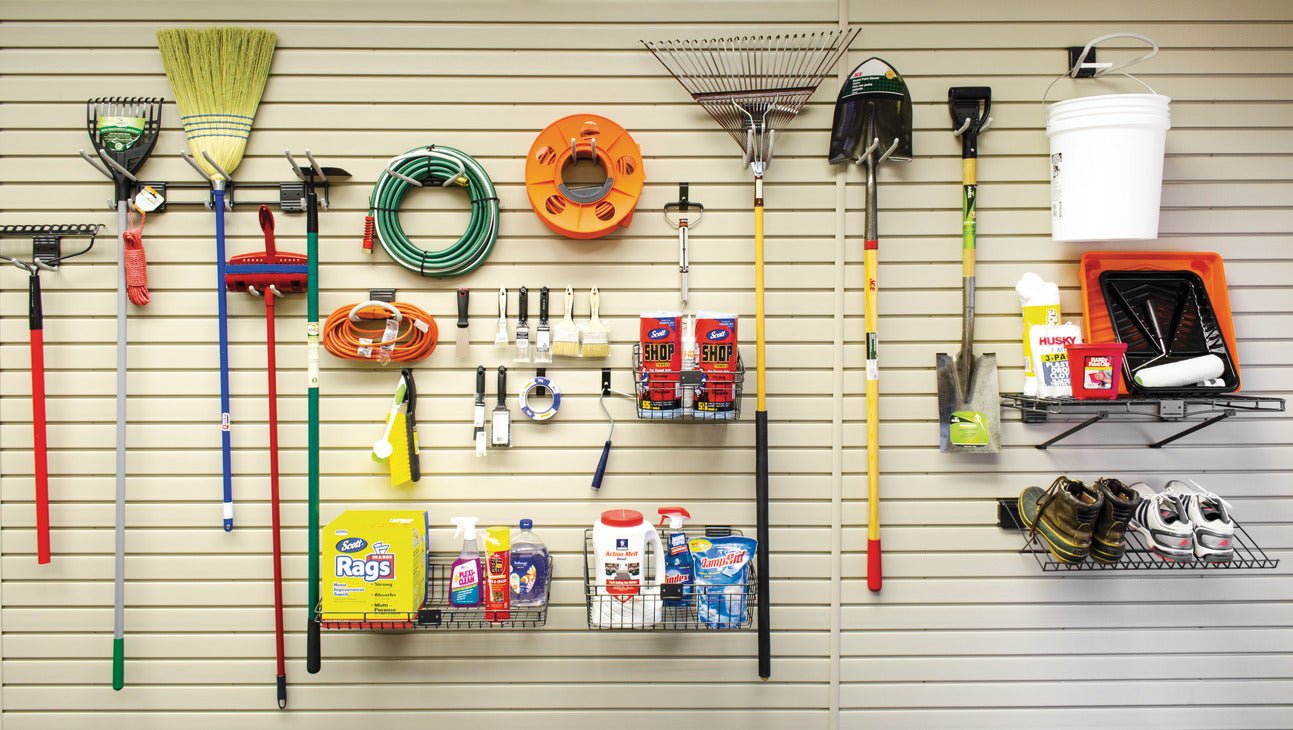 HandiWALL® 33 - Piece Slatwall Accessory Kit - Locking Hooks, Baskets & Shelves, Graphite - KI Home