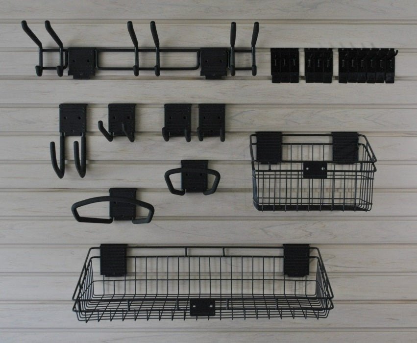 HandiWALL® Basic 21 - Piece Garage Wall Storage Kit - Locking Hooks, Baskets & Tool Bars, Graphite - KI Home