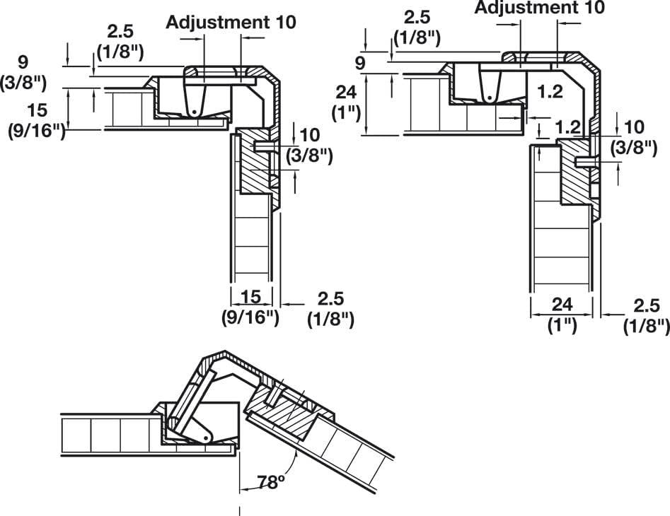 Heavy - Duty Full Inset Adjustable Concealed Pie - Cut Corner Cabinet Door Hinge – 78° Opening - KI Home