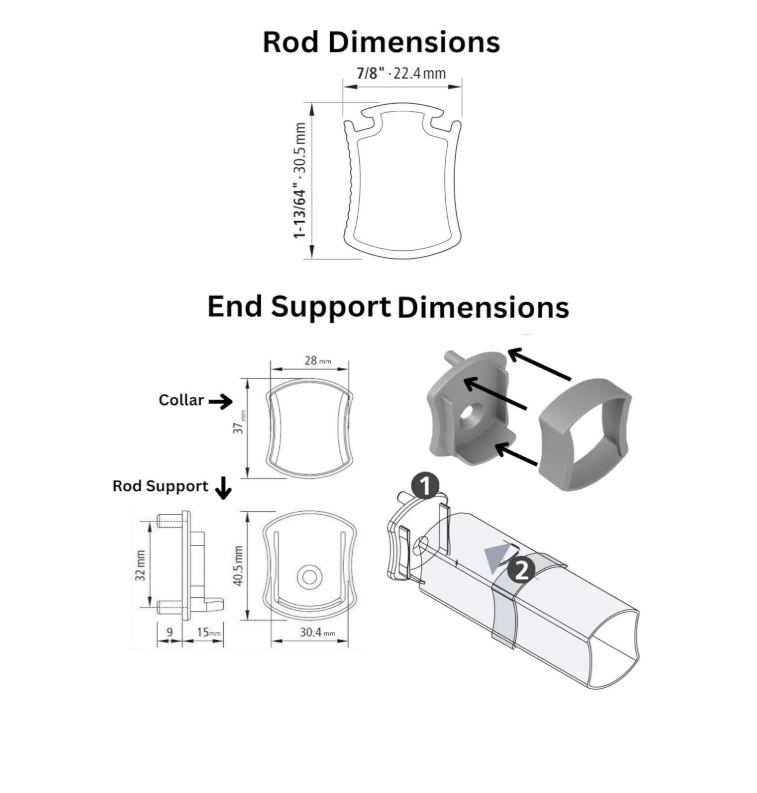 2-Pack Premium Hourglass Concave Wardrobe Metal End Supports with Installation screws