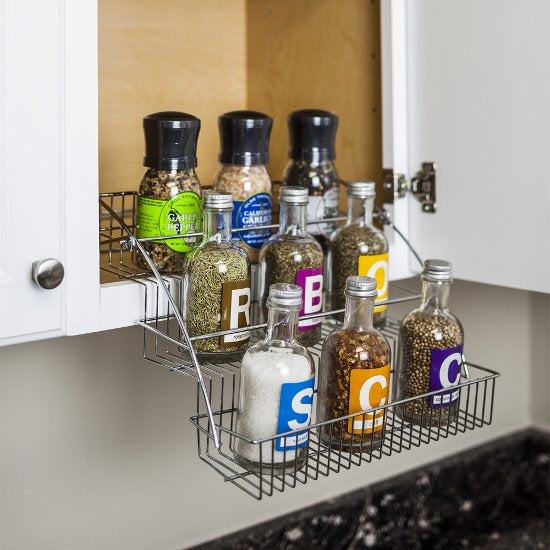 Hardware Resources 3-Tier Pull Down Spice Rack - Chrome Steel Retractable Organizer for Spice Bottles & Seasoning Jars