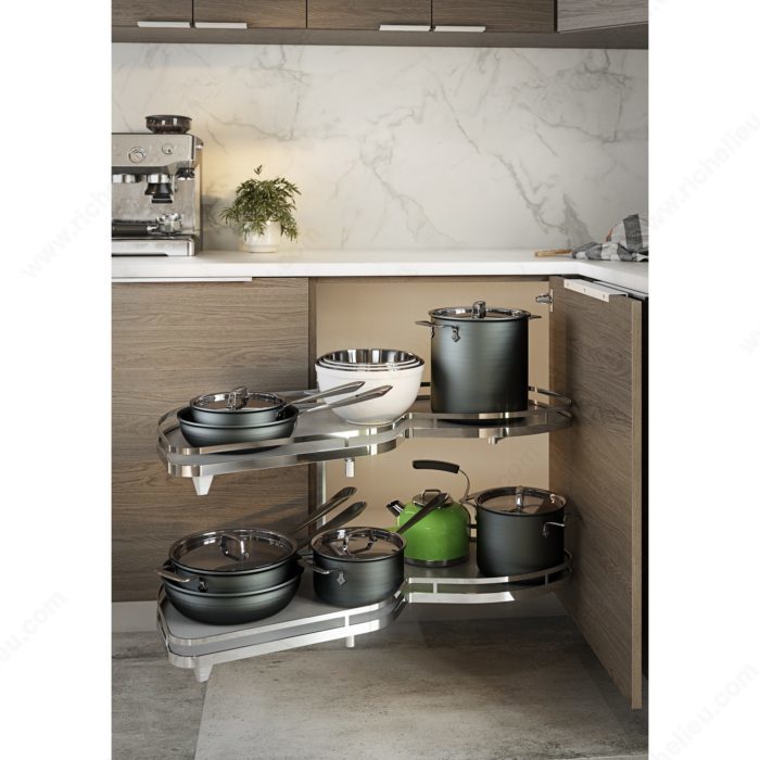 Lemans II Set 2 - Shelf Lazy Susan with Soft - Close for Blind Base Corner Cabinets Chrome and Anthracite Model 45 Swing Left - KI Home