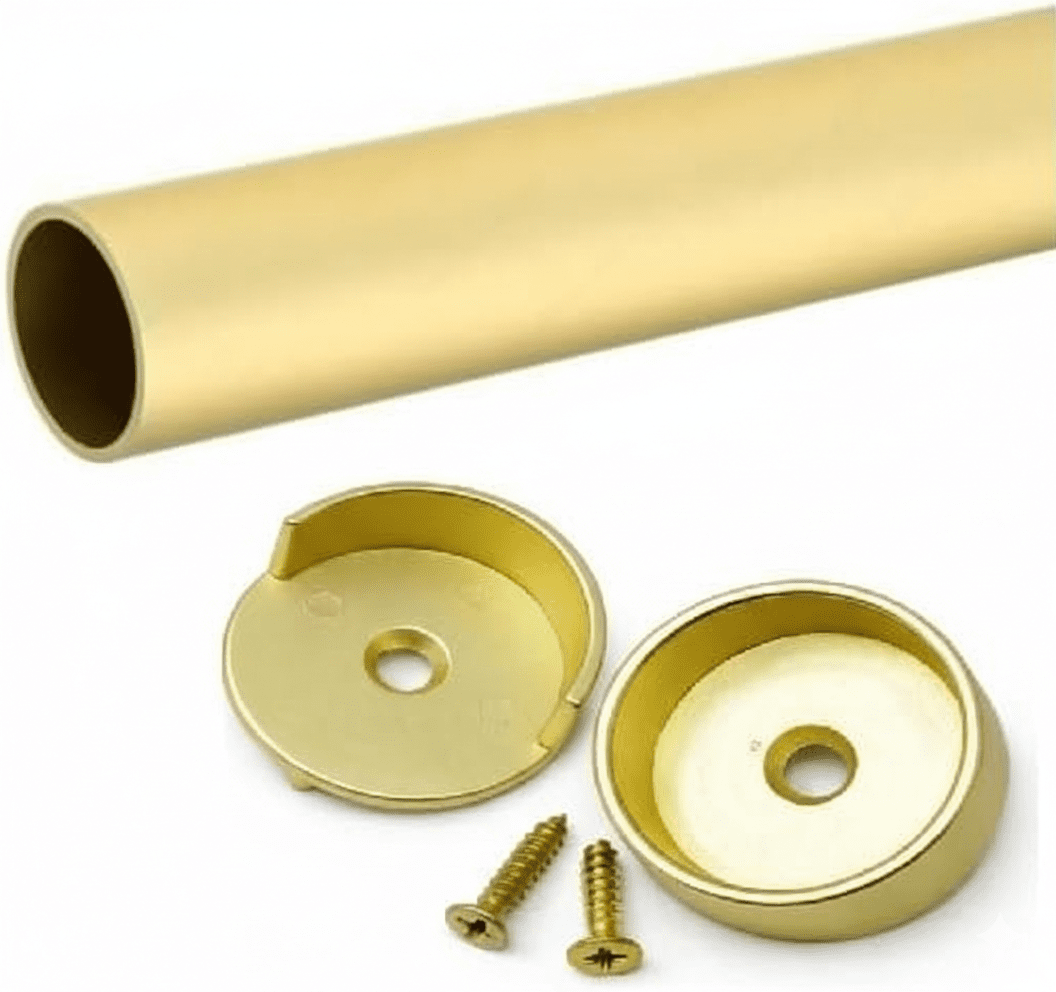 Matte Brass Custom Cut - to - Size 1 - 5/16 Inch Diameter Round Wardrobe Closet Rod with End Supports | Heavy - Duty 14 - Gauge Aluminum (12 - 94 Inches) - KI Home