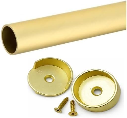 Matte Brass Custom Cut - to - Size 1 - 5/16 Inch Diameter Round Wardrobe Closet Rod with End Supports | Heavy - Duty 14 - Gauge Aluminum (12 - 94 Inches) - KI Home