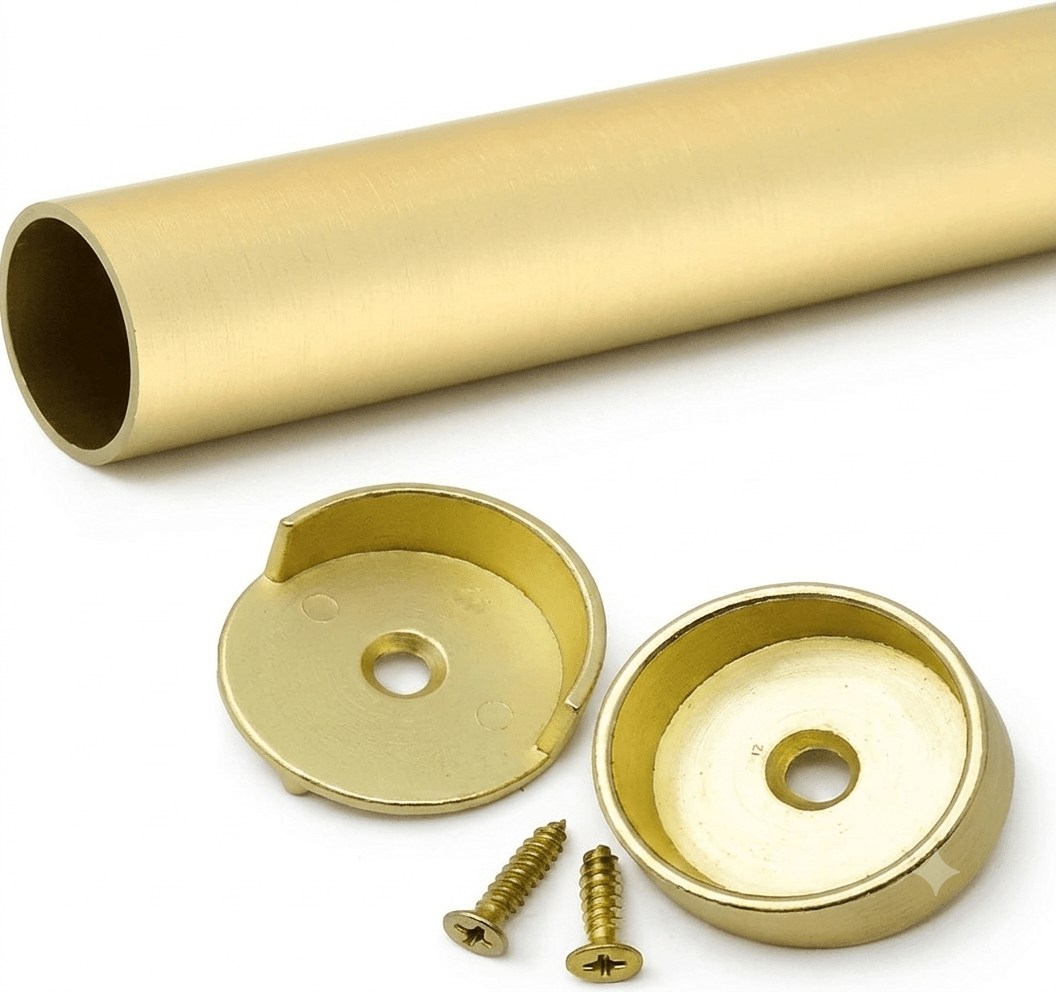 Matte Brass Custom Cut-to-Size 1-5/16 Inch Round Heavy-Duty Aluminum Wardrobe Closet Rod with End Supports and Installation screws - KI Home