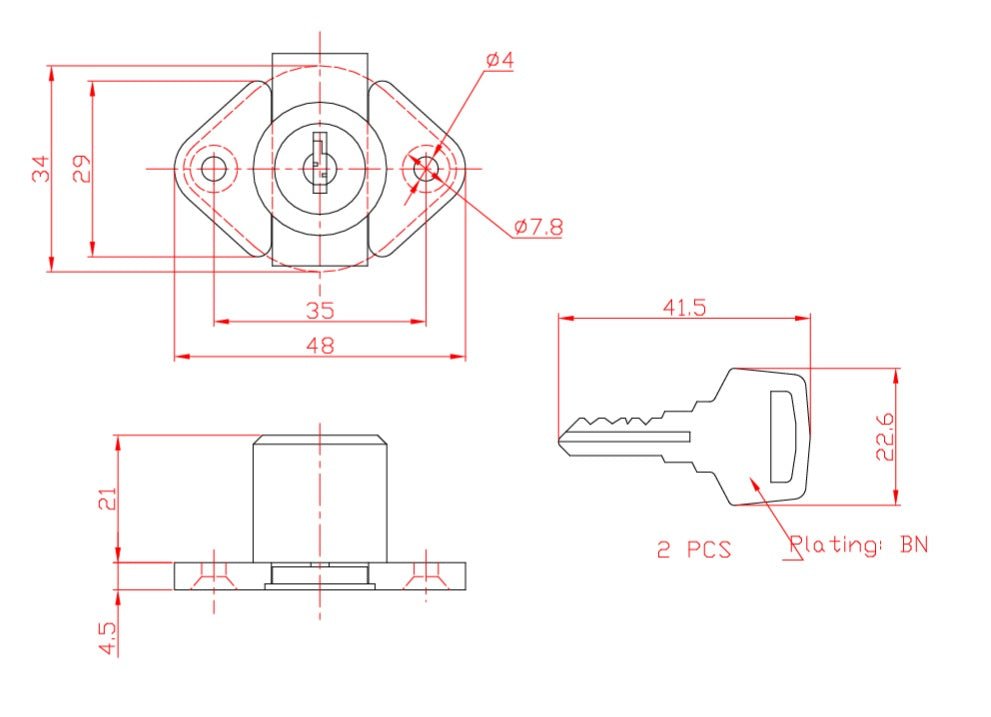 One 7/8" Length Steel Drawer Cabinet Cam Lock - KI Home