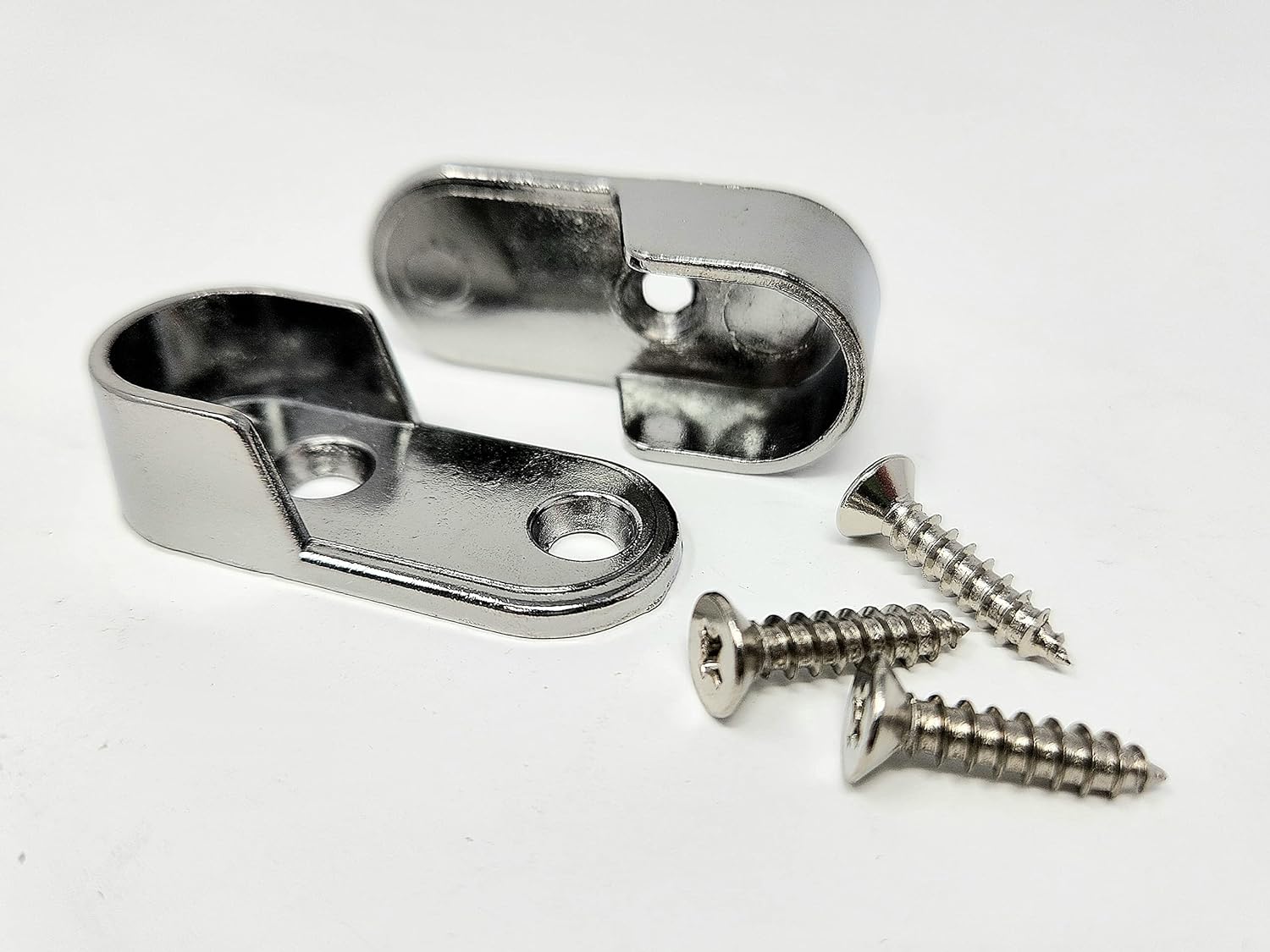 Oval Metal Wardrobe Rod End Support Cap Flanges - 1 Pair with Screws - KI Home