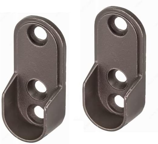 Oval Metal Wardrobe Rod End Support Cap Flanges - 1 Pair with Screws - KI Home
