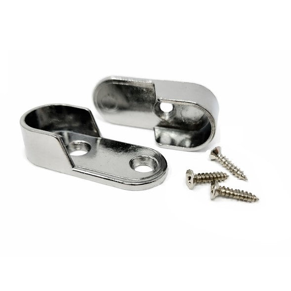 1 Pair Oval Wardrobe Closet Rod Metal End Supports - Open Flanges with Screws