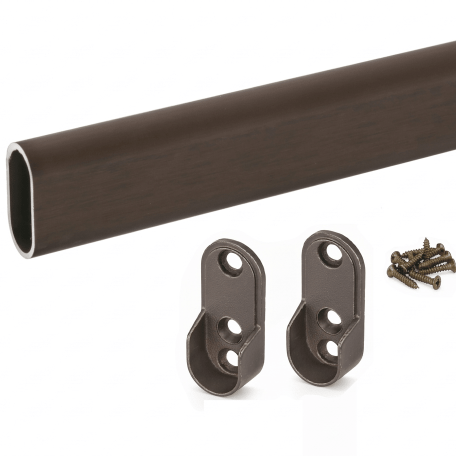 Premium Custom Cut - to - Size Oval Wardrobe Closet Rod Kit - Made to Order Aluminum Hanging Pole - KI Home