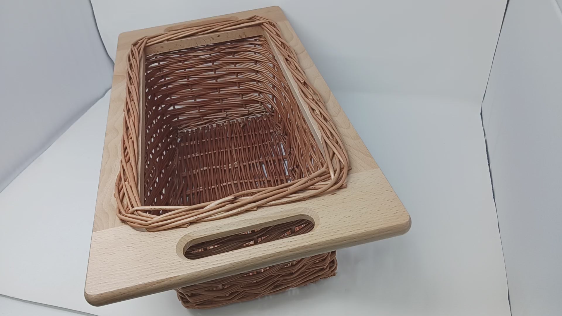 Hand-Woven Pull-Out Wicker Basket with Beech Wood Handles and Runners Made in Poland