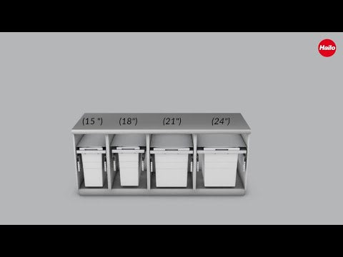 Hailo US Cargo 15 Full Access 52 Liters Waste Bin Soft-Close Pull-Out Organize Space Saver Organizer (1 x 37 + 1 x 15 Liter Bins)