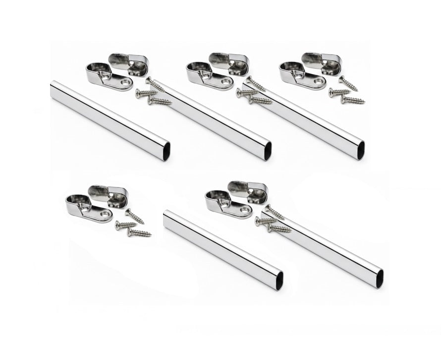 ProPack Case Heavy - Duty Polished Chrome Oval Wardrobe Closet Rod Kits - KI Home