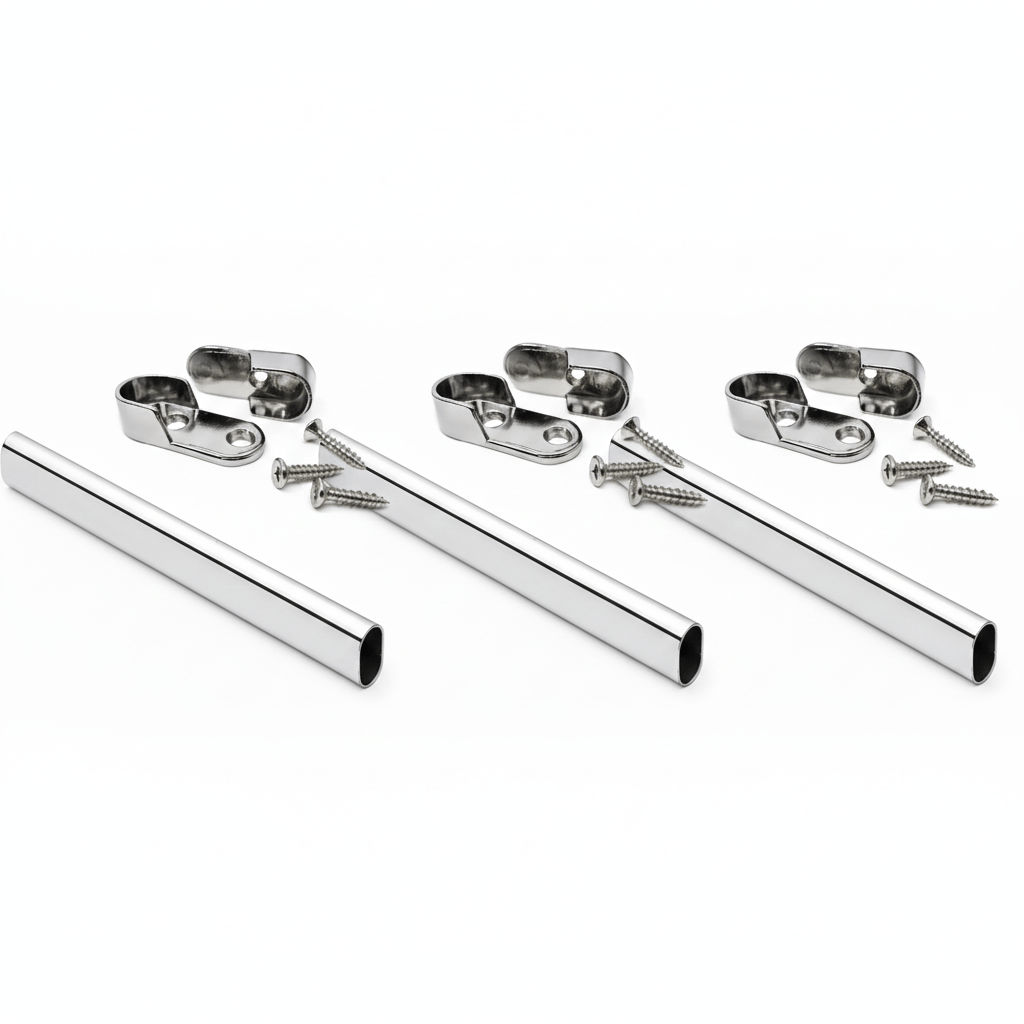 ProPack Case Heavy - Duty Polished Chrome Oval Wardrobe Closet Rod Kits - KI Home