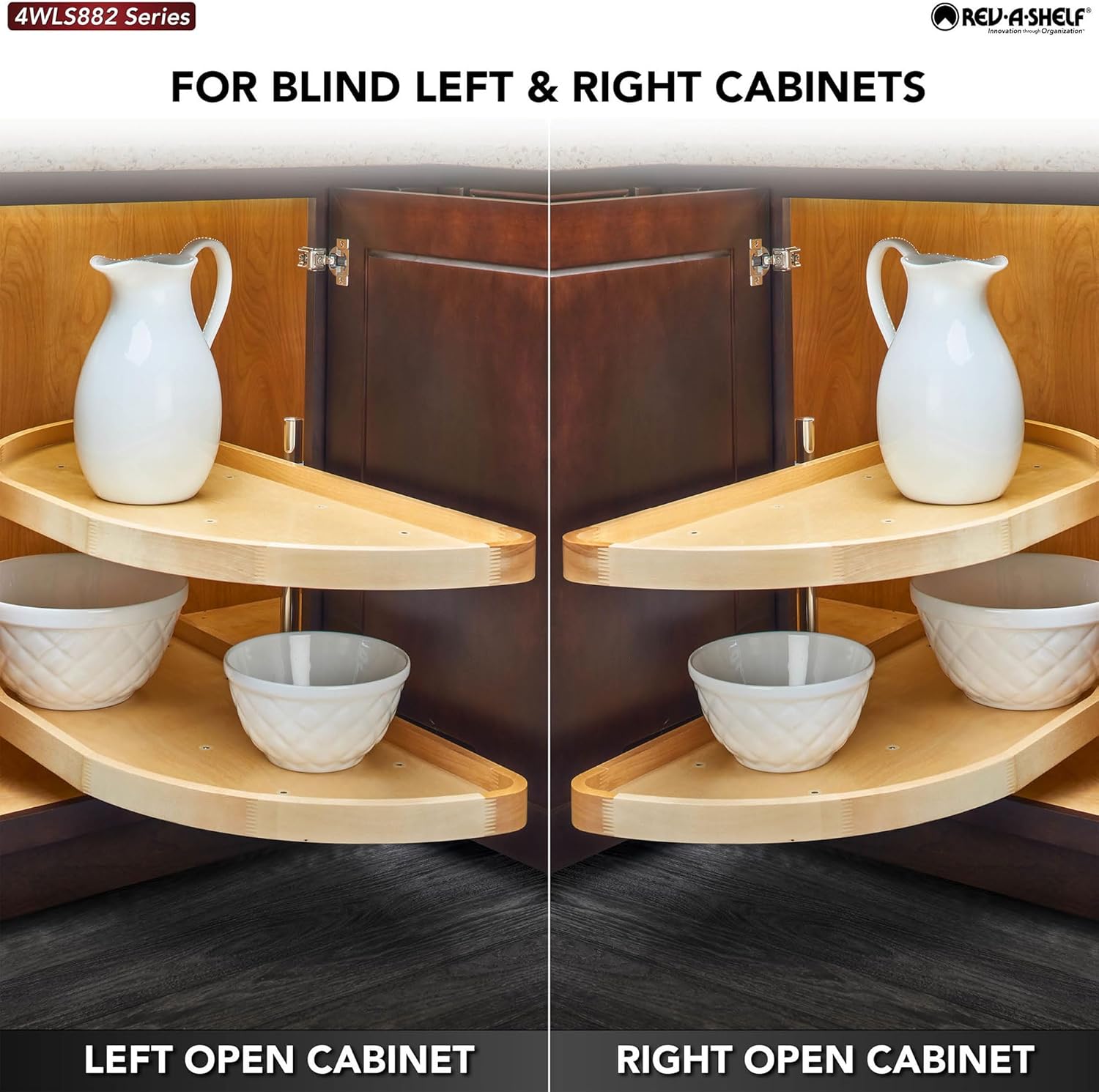 Rev - A - Shelf Dual Shelf Half Moon Lazy Susan Organizer for Blind Corner Kitchen Cabinets, Pull Out Turntable Storage Trays, Wood, 4WLS882 - 32 - 570 - KI Home