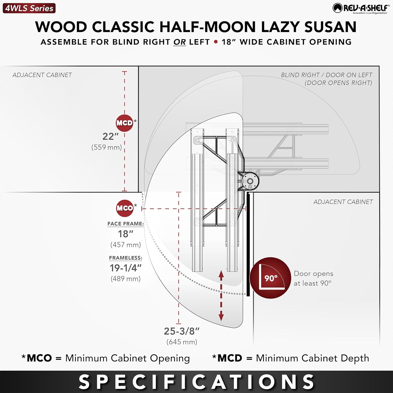 Rev - A - Shelf Dual Shelf Half Moon Lazy Susan Organizer for Blind Corner Kitchen Cabinets, Pull Out Turntable Storage Trays, Wood, 4WLS882 - 32 - 570 - KI Home