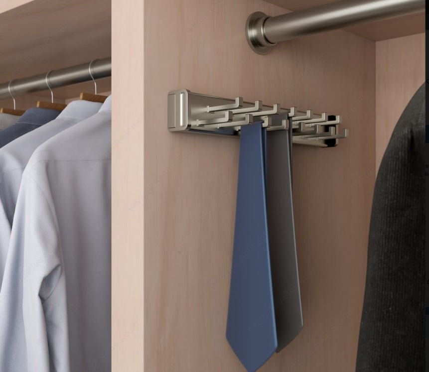 Richelieu 15 - Hooks Designer Wardrobe Reversible Closet Tie Rack with 11.22 Inch Pullout Extension - KI Home