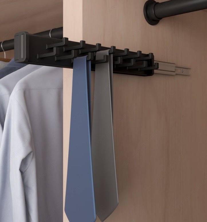 Richelieu 17 - Hooks Designer Wardrobe Reversible Closet Tie Rack with 12 Inch Pullout Extension - KI Home