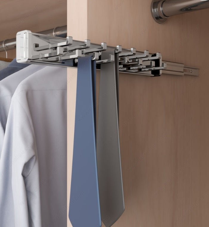 Richelieu 17 - Hooks Designer Wardrobe Reversible Closet Tie Rack with 12 Inch Pullout Extension - KI Home
