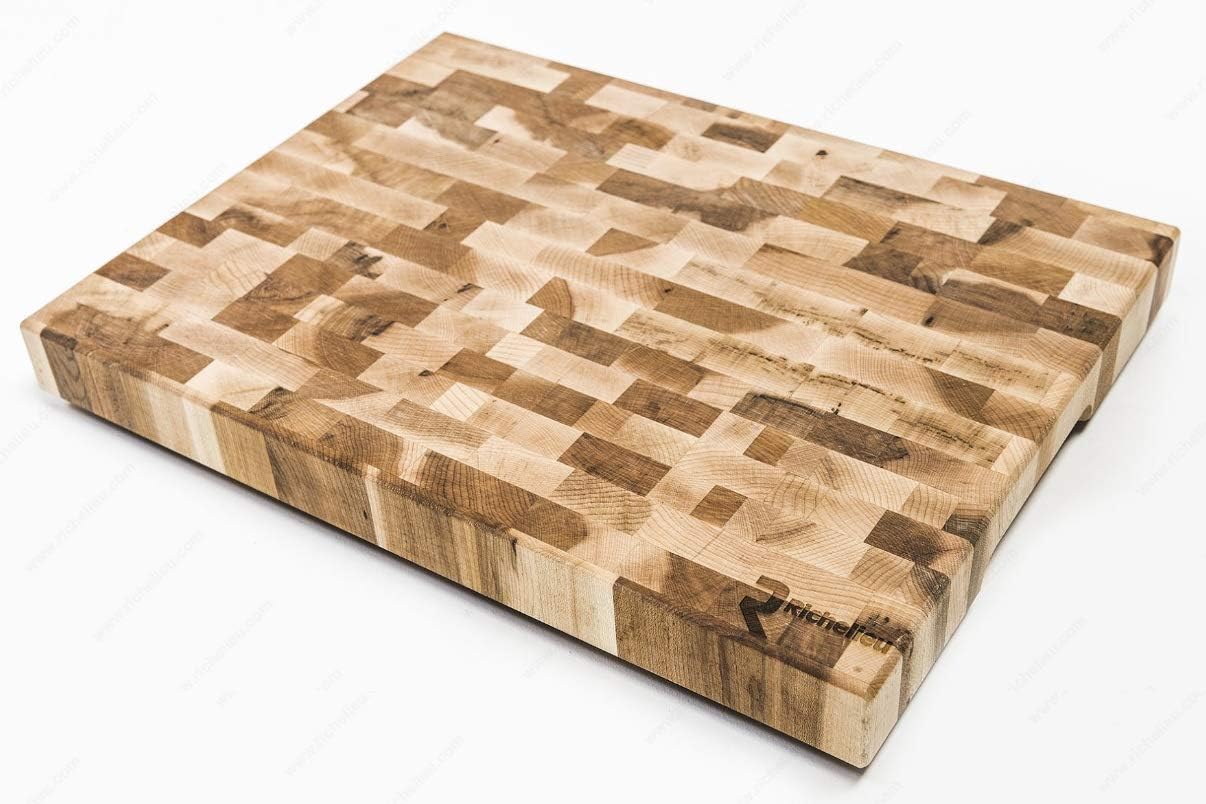 Richelieu Large 16" x 12" x 1.5" Canadian Maple End Grain Butcher Block – Rectangular Cutting Board with Free Application Kit - KI Home