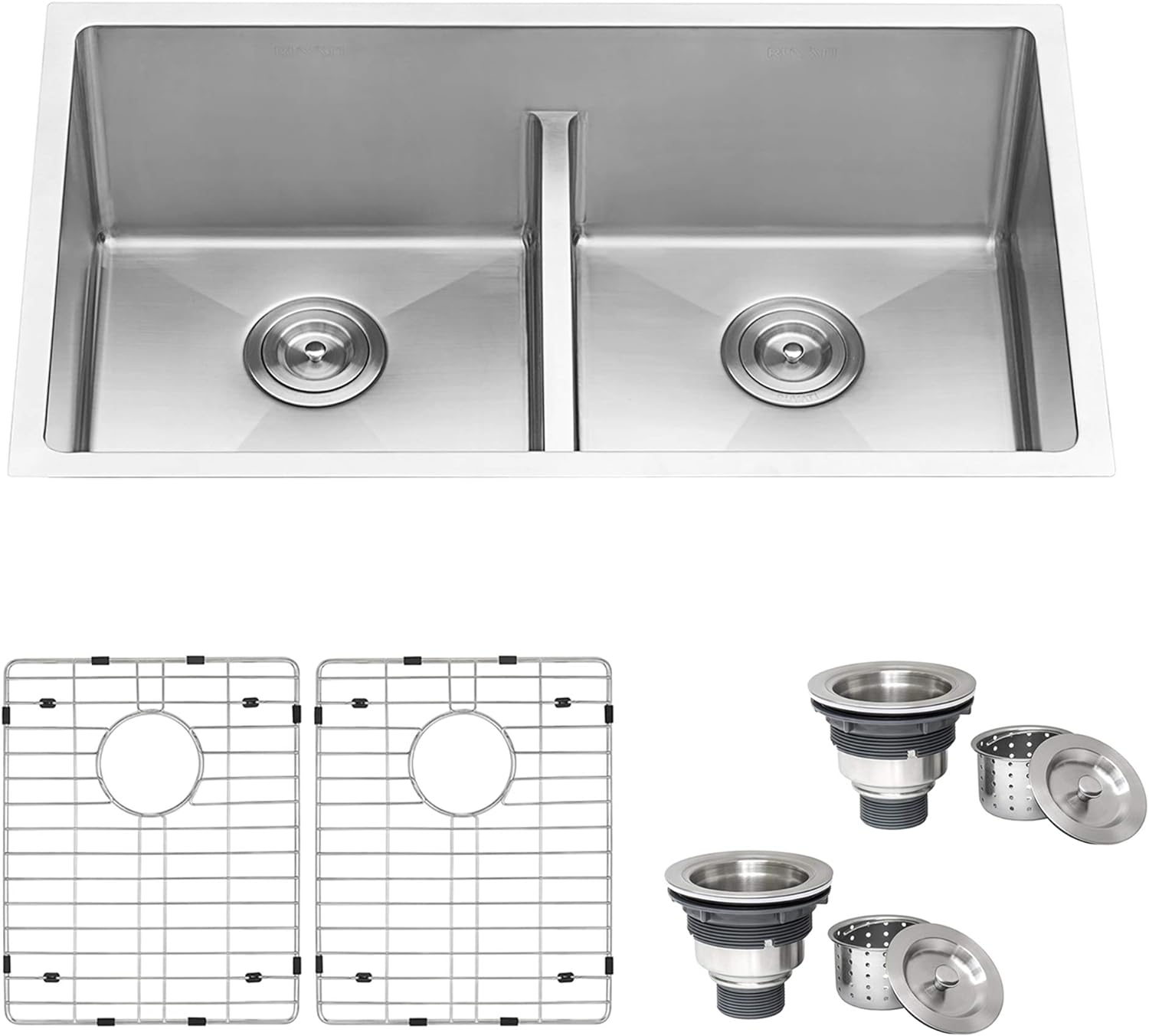 Ruvati 30 - inch Low - Divide Undermount Rounded Corners 50/50 Double Bowl 16 Gauge Stainless Steel Kitchen Sink – RVH7355 - KI Home