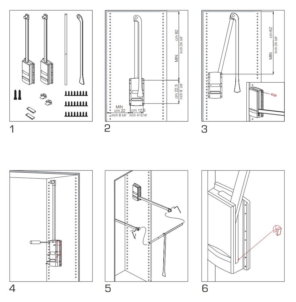 Servetto ClosetPro Soft-Close Wardrobe Lift Expanding Steel Tubing with Black Plastic Housing, Made in Italy