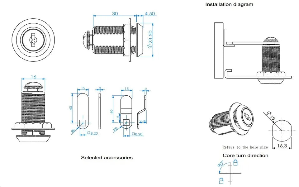 Richelieu Hardware Drawer Cabinet Cam Lock for Panel Thickness up to 23 mm