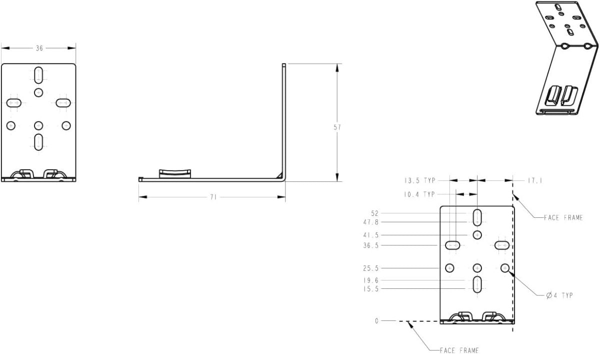 Steel Rear Bracket (Pair) for USE - Series Undermount Drawer Slides - Adjustable, 100 lb. Capacity - KI Home