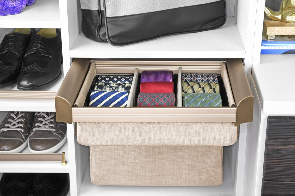 TAG Hardware Engage Lingerie Pullout Full extension Soft - close Undermount slides: 14 - Inch Depth, Customizable Compartments with Adjustable Dividers - KI Home