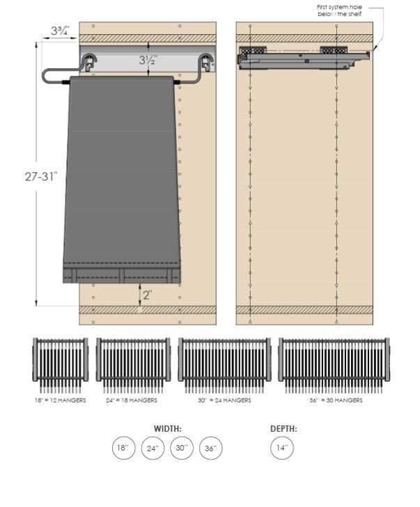 TAG Hardware ENGAGE Pull - Out Pant Organizer - Soft - Close, Full - Extension Closet Rack - KI Home