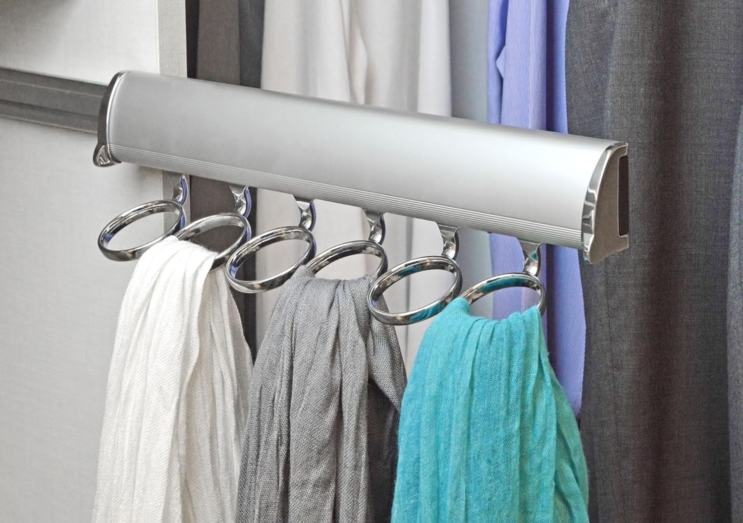 TAG Hardware Premium 5 - Ring Full Extension Pullout Closet Wardrobe Scarf Rack - KI Home