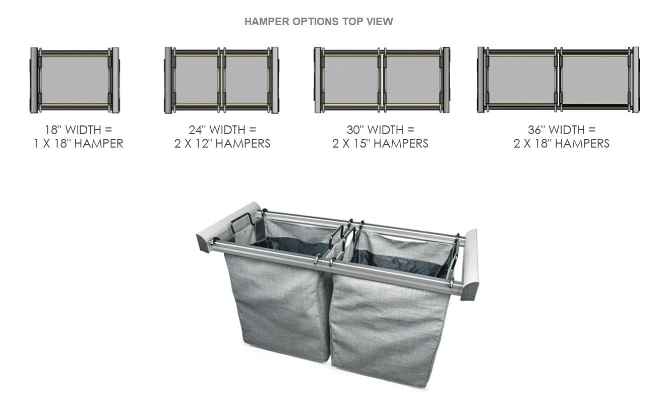 TAG Hardware Premium Closet Laundry Hamper Full Extension Soft - Close and Removable Bags and Handles - KI Home