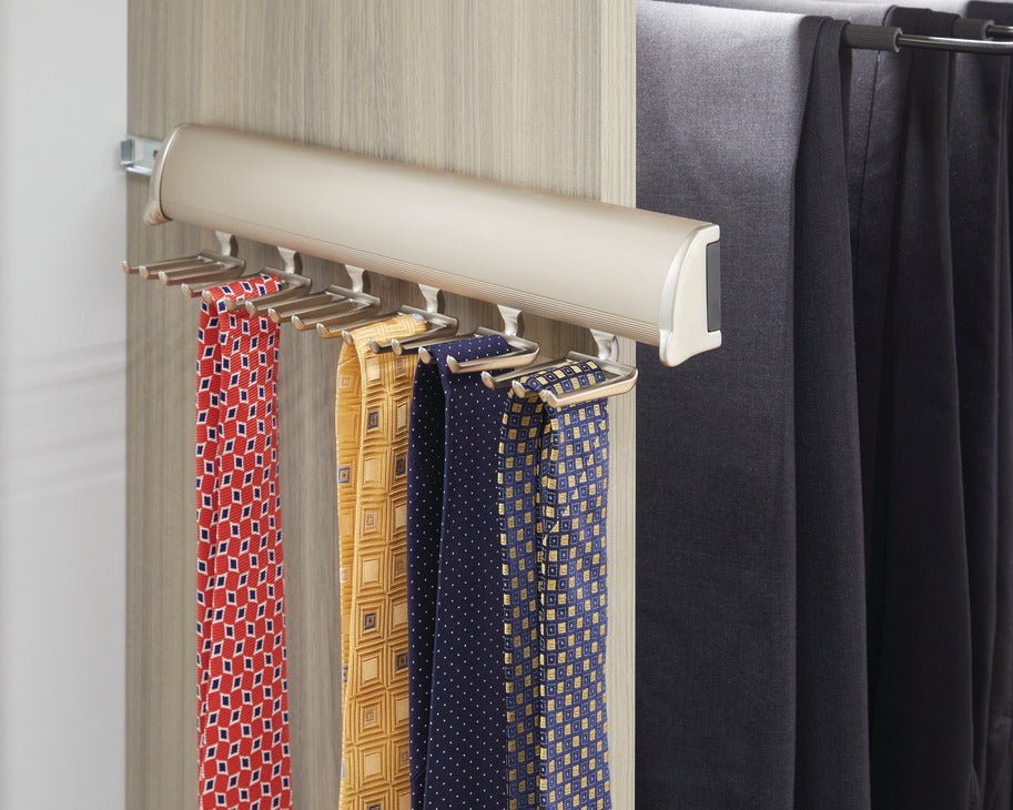 TAG Hardware Synergy 18-Inch Telescopic Tie Rack 24-Hook Full Extension Pullout Organizer - KI Home