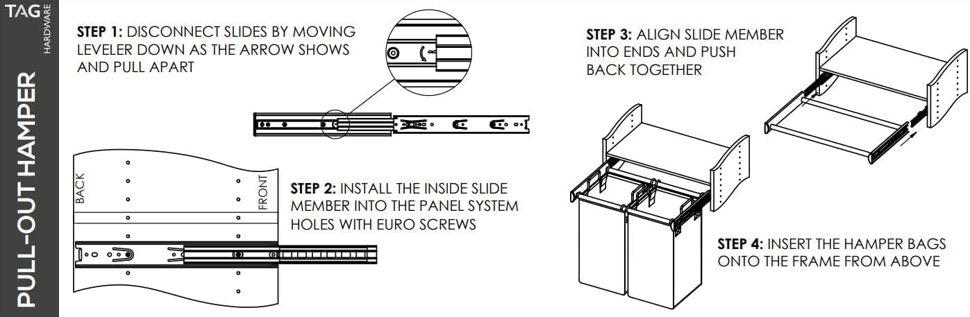 TAG Hardware Synergy Collection Full Extension Pullout Laundry Hamper with Removable Bag(s) and Handles - KI Home