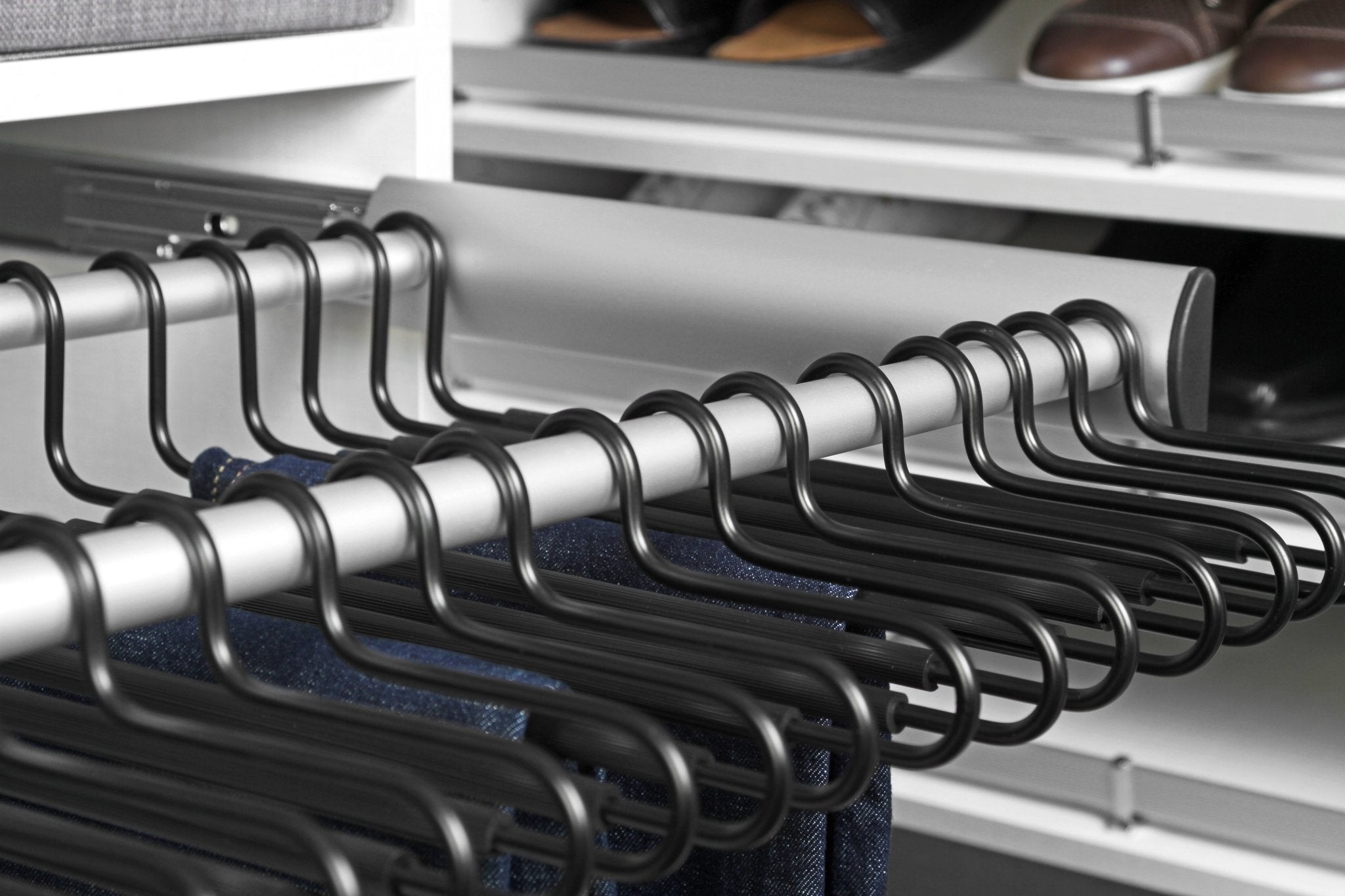 TAG Hardware SYNERGY Pull - Out Pant Rack Closet Organizer with Soft Close Slides and Pant Hangers - KI Home