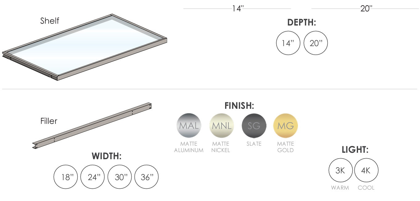 TAG Hardware Illuminated Glass Shelf Cool White Light (4000K) with 12V Loox LED Lighting