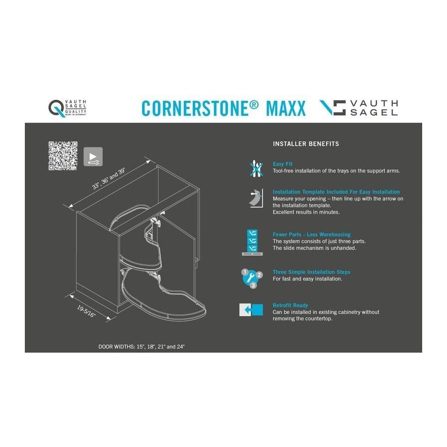 Vauth-Sagel VS CORNERSTONE® MAXX Planero Base Cabinet Pullout 2-Shelf Lazy Susan for Blind Corner Cabinets