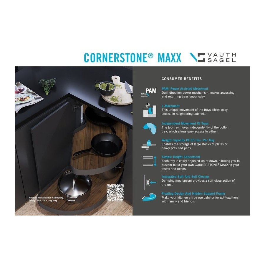 Vauth-Sagel VS CORNERSTONE® MAXX Planero Base Cabinet Pullout 2-Shelf Lazy Susan for Blind Corner Cabinets