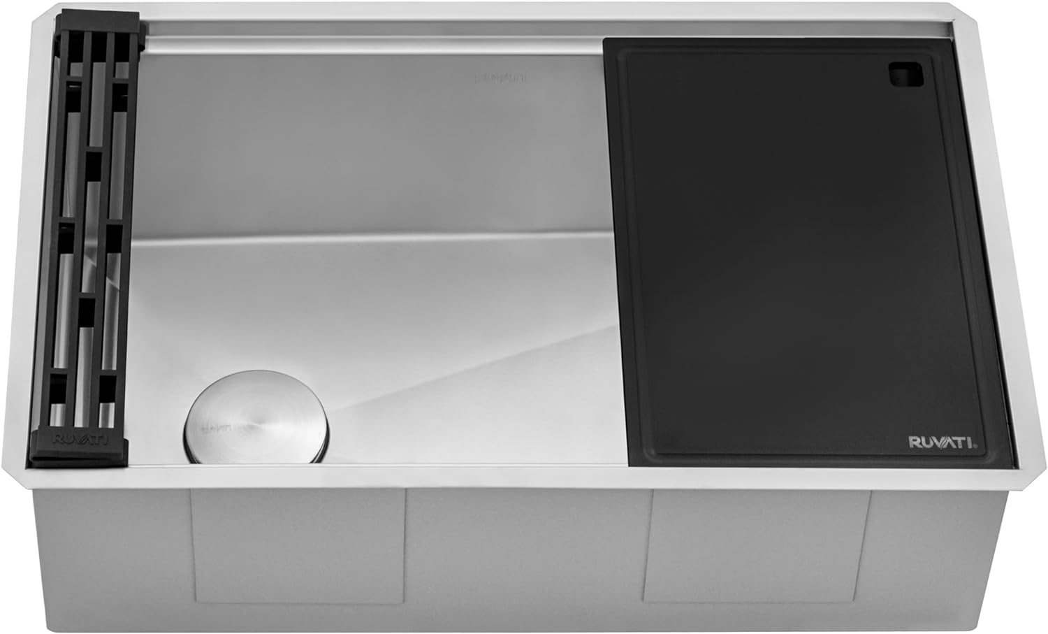 Veniso Nova Ruvati 33 - inch Workstation Slope Bottom Offset Drain Undermount 16 Gauge Kitchen Sink with Black Composite Cutting Board – RVH8597 - KI Home