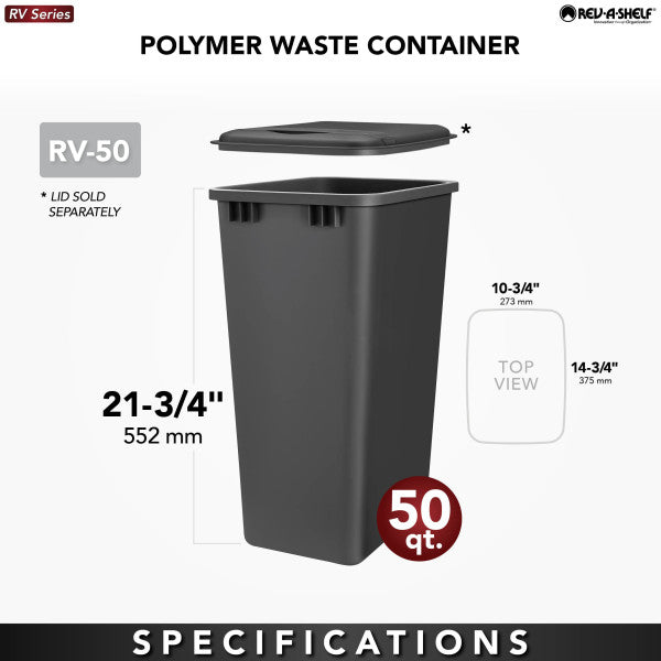 Rev-A-Shelf RV 14-3/4" Polymer Replacement 50 qt. Waste Container for Pull Outs