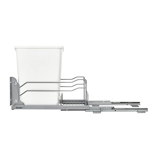Rev-A-Shelf Pull-Out Trash Can for Under Kitchen Cabinets 35 Quart 8.75 Gallon with Soft-Close Slides and Rear Storage, Champagne, 53WC-1535SCDM-112
