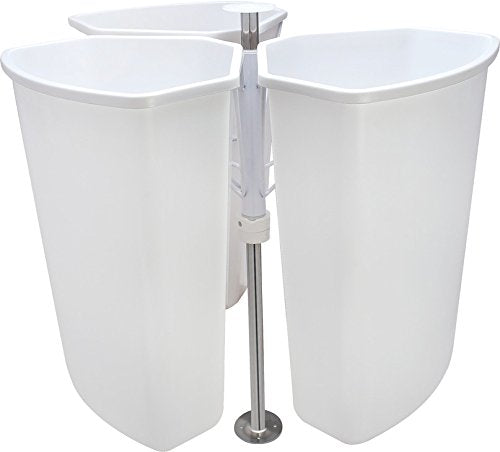 Hafele KV Rotating Corner Base Cabinet Recycling Trash Center with Three 3 x 32 qts Capacity Chrome/White Bins