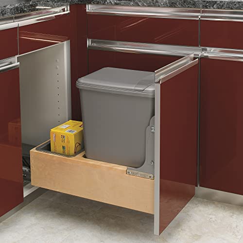 Rev-A-Shelf Pull Out Under Counter Trash Can, 50 Qt 12.5 Gal Garbage Container with Soft-Close and Soft-Open Slides, Silver, 4WCBM-1550DM-1