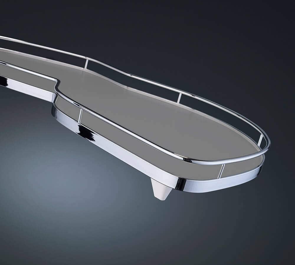Lemans II Set 2-Shelf Lazy Susan with Soft-Close for Blind Base Corner Cabinets, Chrome and Gray (Model 45, Tray Size: 15", Swings Left)