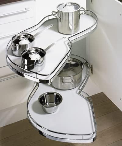 Lemans II Set 2-Shelf Lazy Susan with Soft-Close for Blind Base Corner Cabinets, Chrome and White (Model 60, Tray Size: 21", Swings Left)